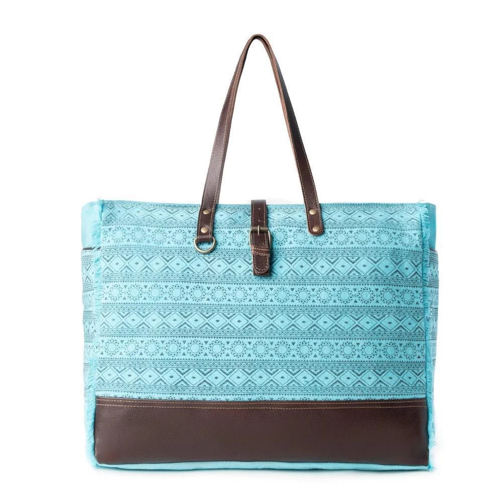 Aztec Sky Western Weekender Bag for Women in turquoise with print detail Aztec Sky Western Weekender Bag for Women in turquoise with print detail
