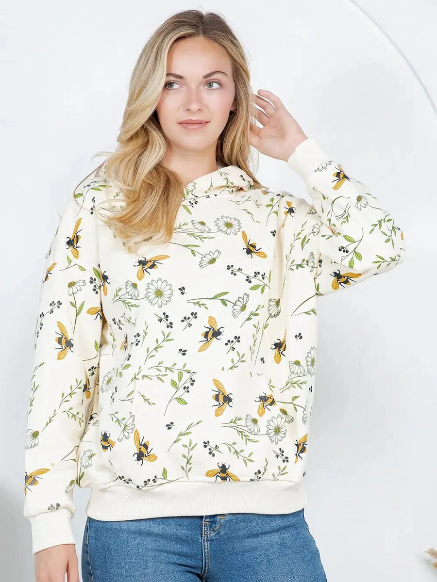 Bee Floral Pullover Fleece Hoodie Bee Floral Pullover Fleece Hoodie