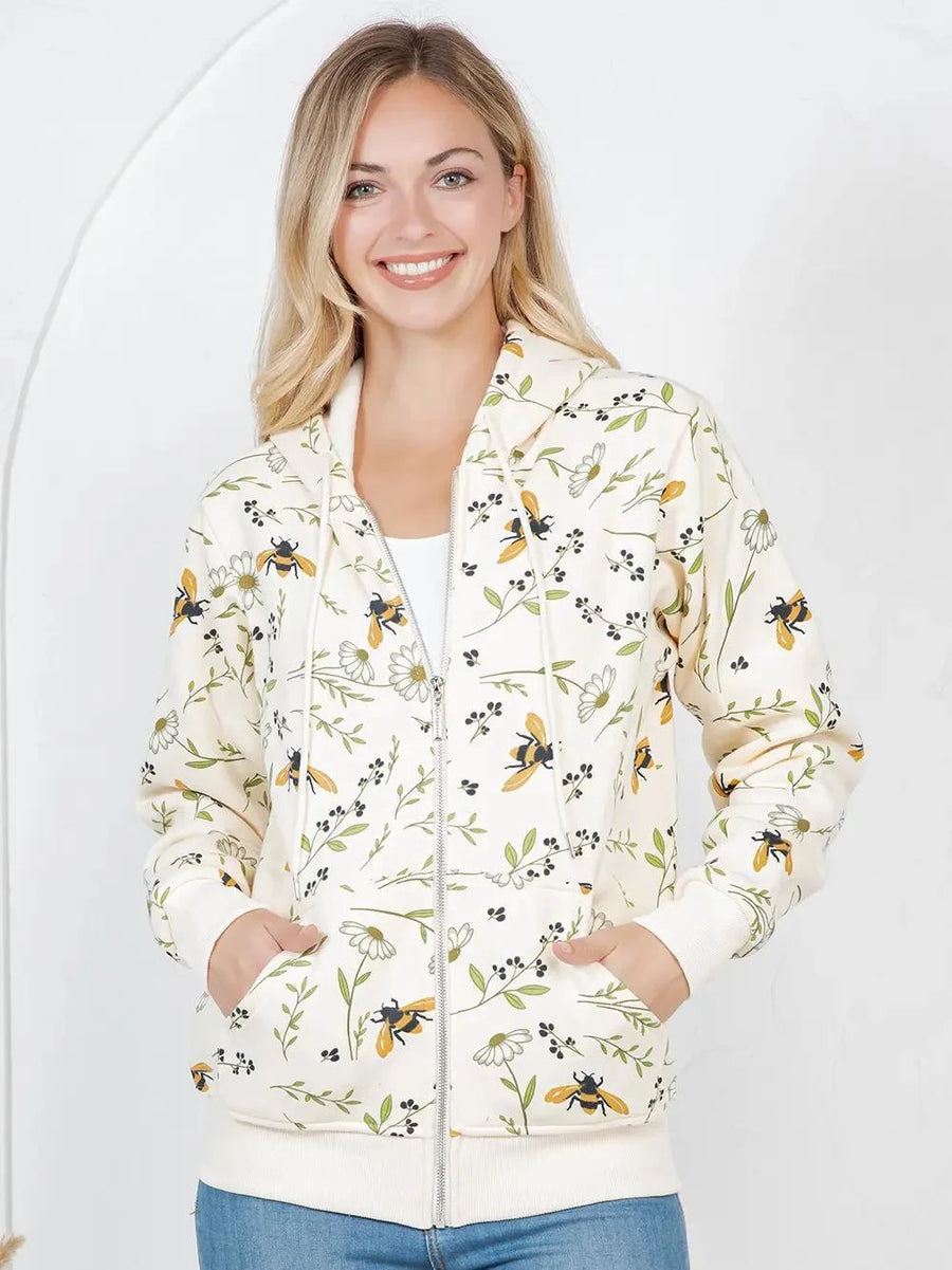 Bee with Floral Zipper Hoodie Bee with Floral Zipper Hoodie