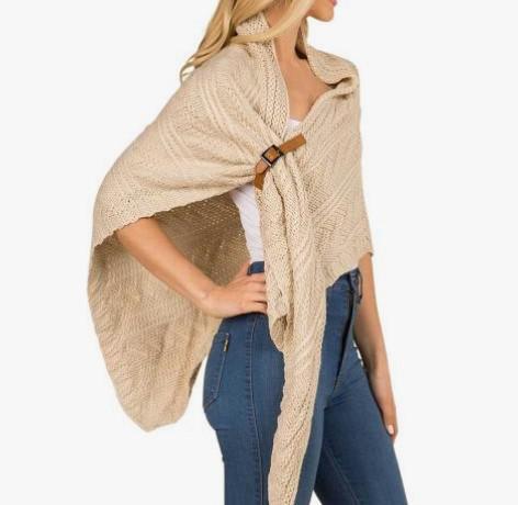 Cable Knit Triangle Wrap Beige