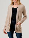 Heimious Rib Contrast Brushed Knit Cardigan w/ Pockets Beige S