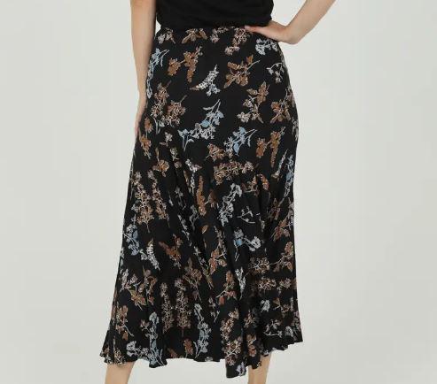 Black Blue Printed Floral Skirt