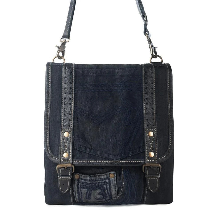 Dustrider upcycled canvas vintage style Concealed-Carry bag for Women in black with leather detail Black Dustrider upcycled canvas vintage style Concealed-Carry bag for Women in black with leather detail