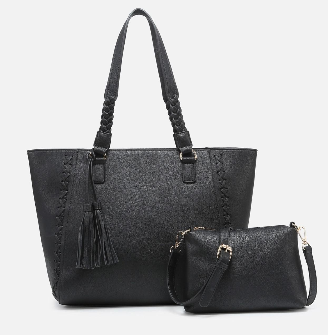 Lisa Structured Tote Set w/ Braided Accents