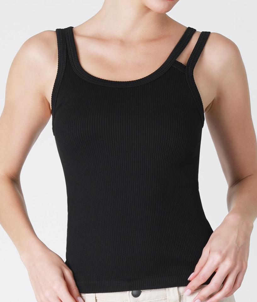 Nikibiki Ribbed Double Strap Tank Top Black