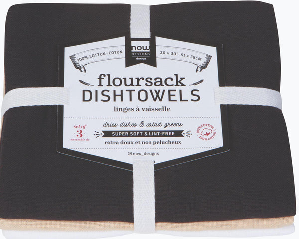 Flour Sack Towel Set Black Oyster White