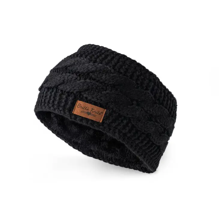 Plush Cable Knit Headwarmer Black