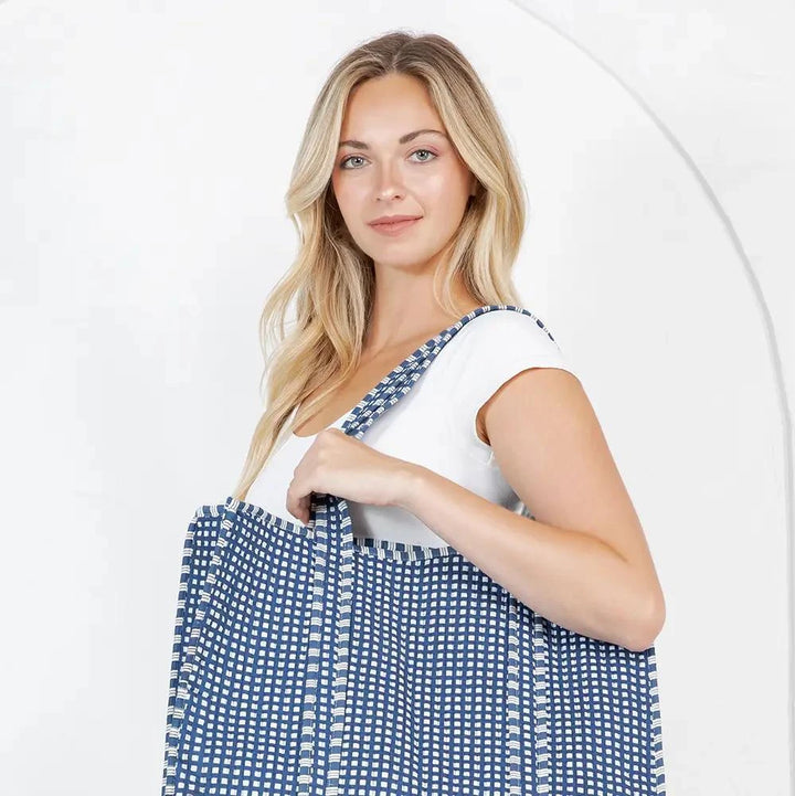 Quilted Tote Bag Reversible Blue Pin Stripe Quilted Tote Bag Reversible
