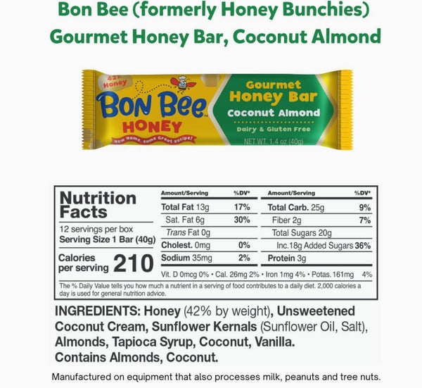 Bon Bee Gourmet Honey Snack Bar | Coconut Almond