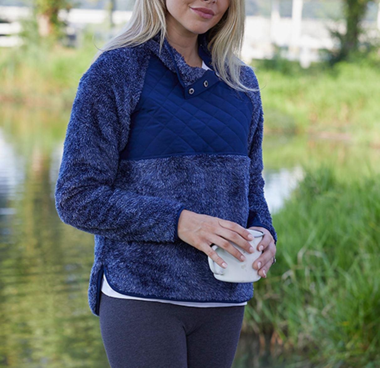 Boxercraft Quilted Fuzzy Fleece Pullover | Navy