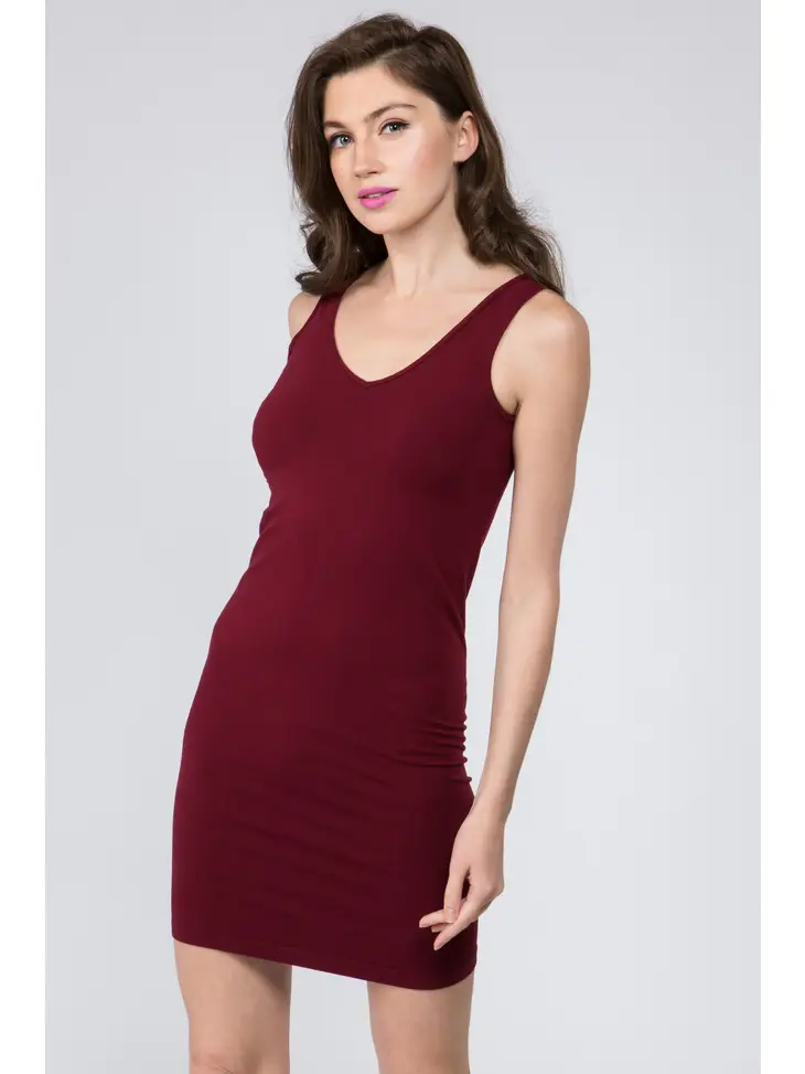 M. Rena | Reversible V-Scoop Neck Tank Dress Burgundy