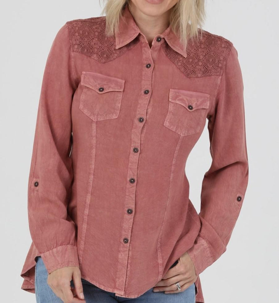 Button Front Shirt with Back Lace Up