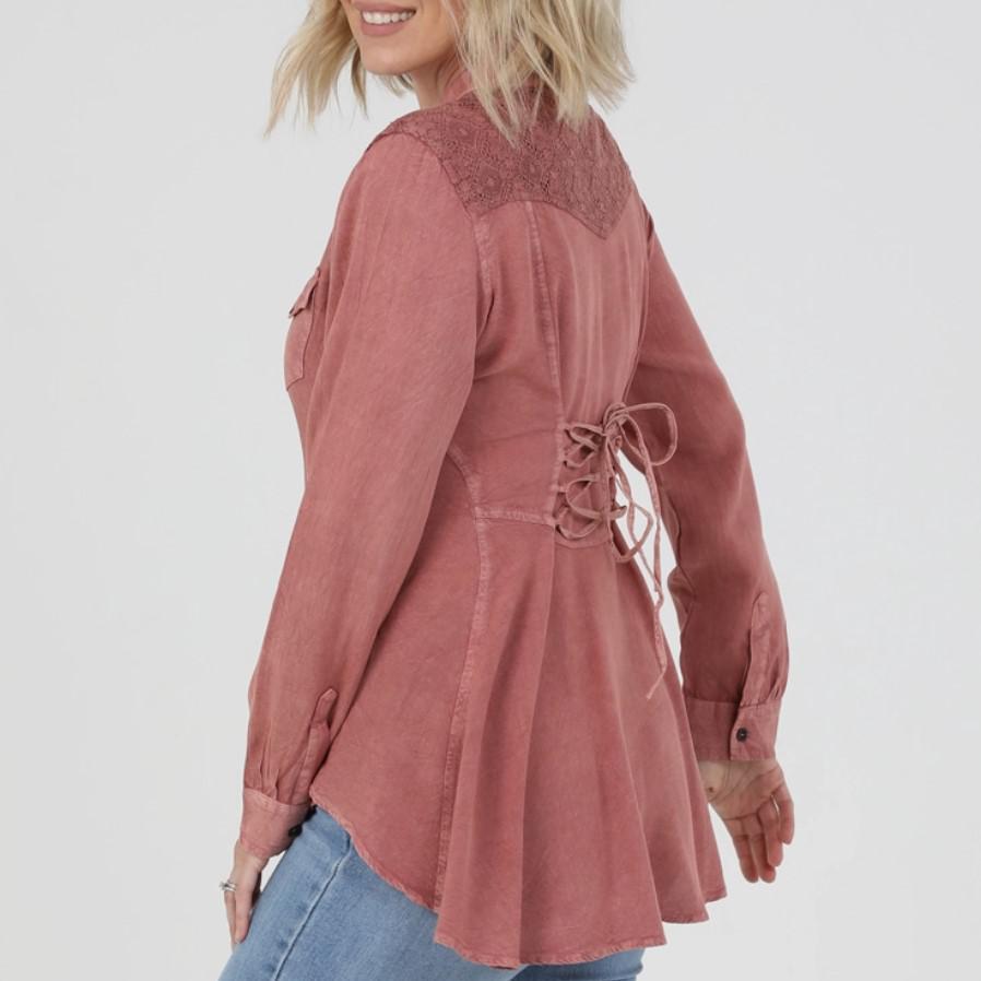 Button Front Shirt with Back Lace Up