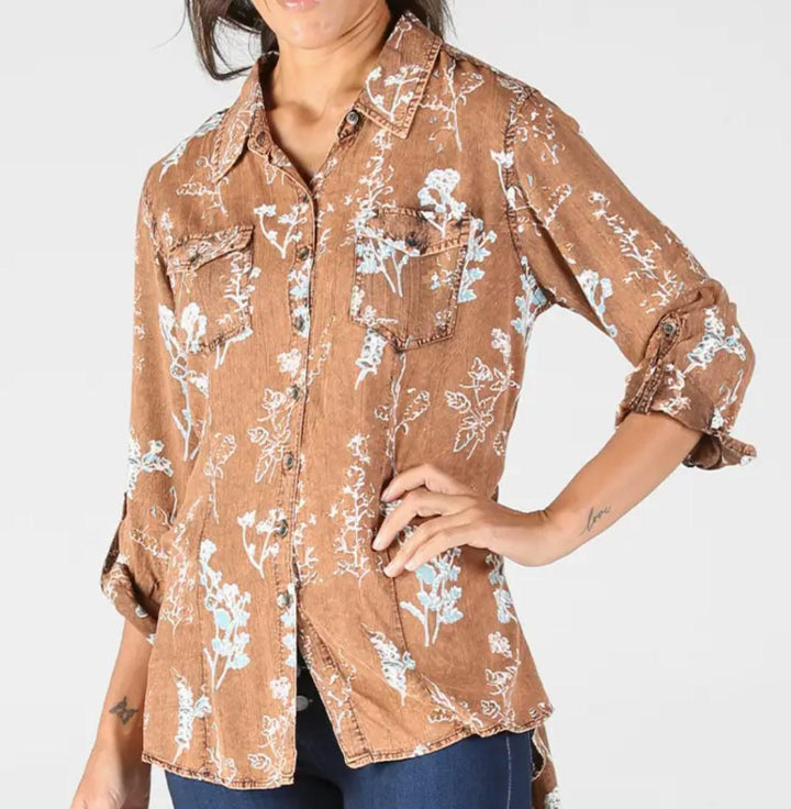 Button Front Shirt with Back Tie Back