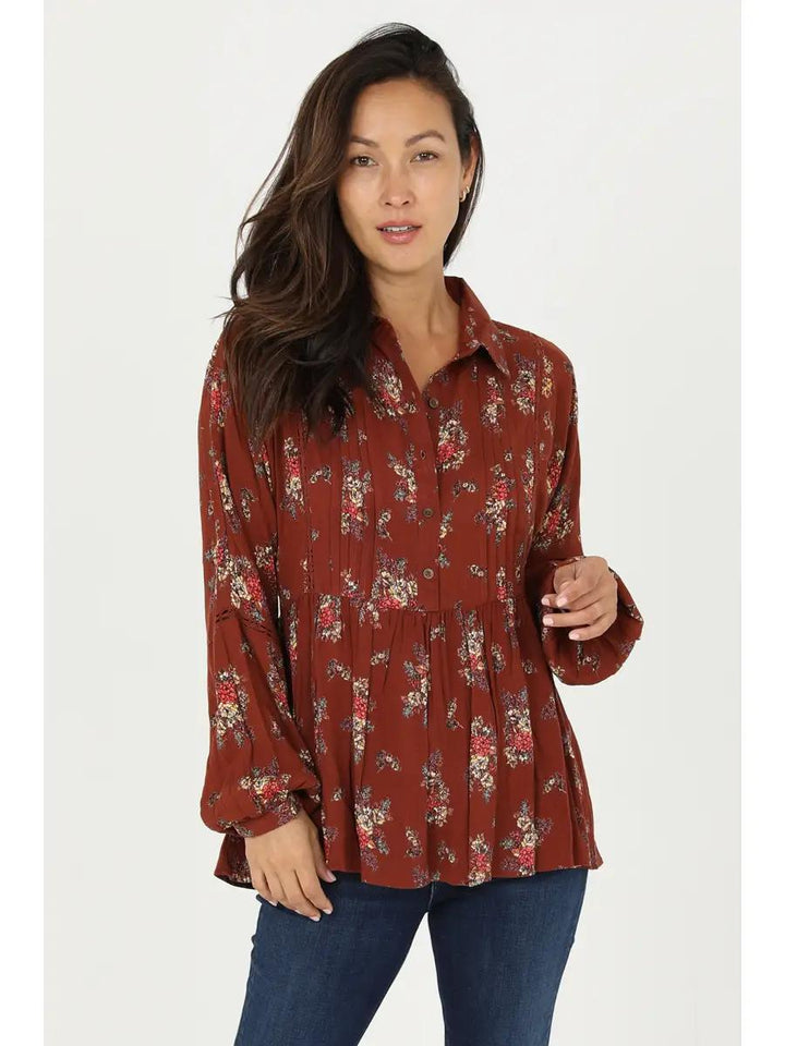 Button Front Shirt with Hi-Lo Hem and Tie Waist