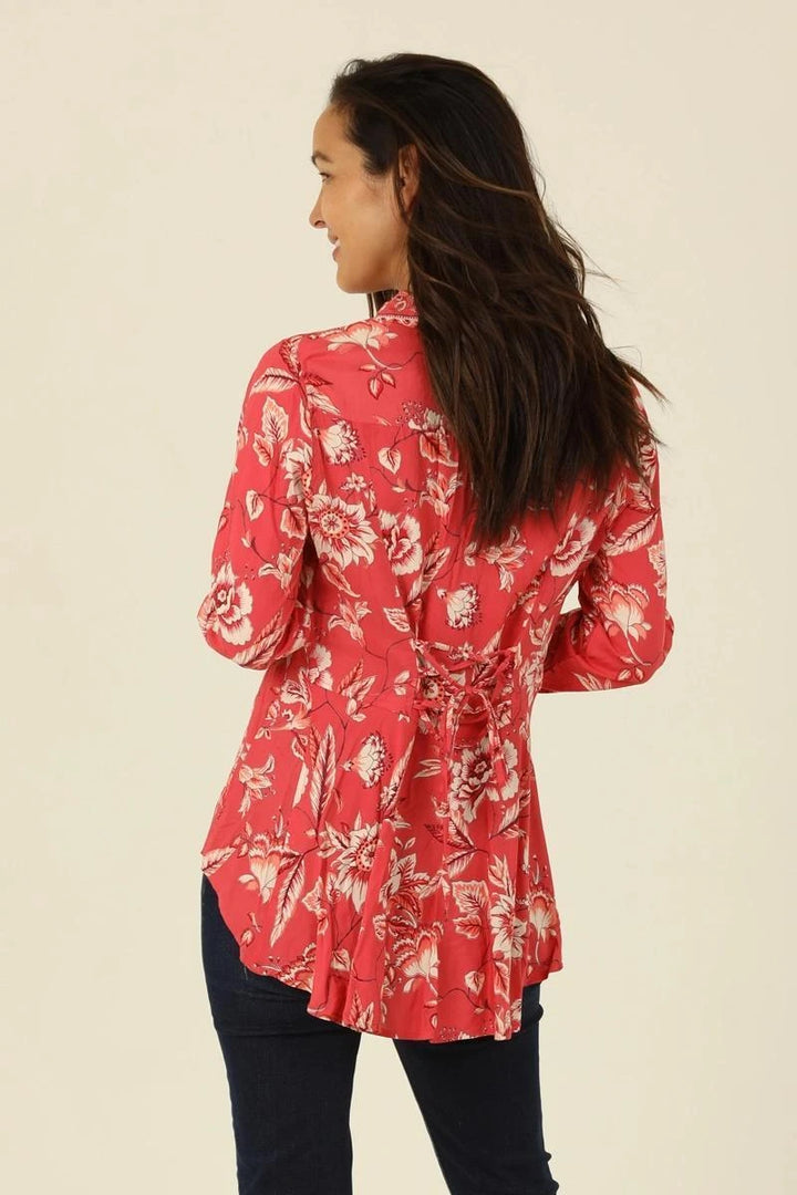 Button Front Shirt with Slight Hi Lo Hem and Back Button Front Shirt with Slight Hi Lo Hem and Back