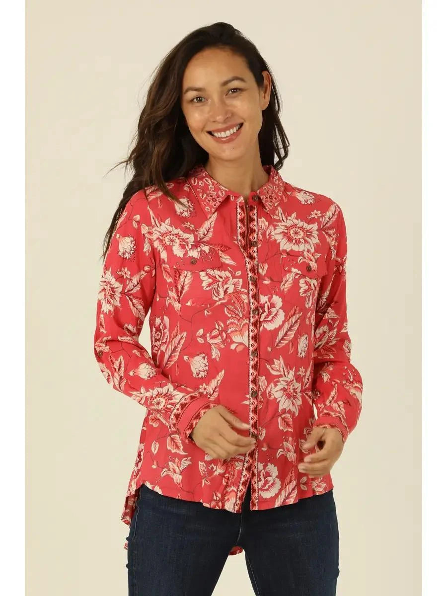 Button Front Shirt with Slight Hi Lo Hem and Back Button Front Shirt with Slight Hi Lo Hem and Back