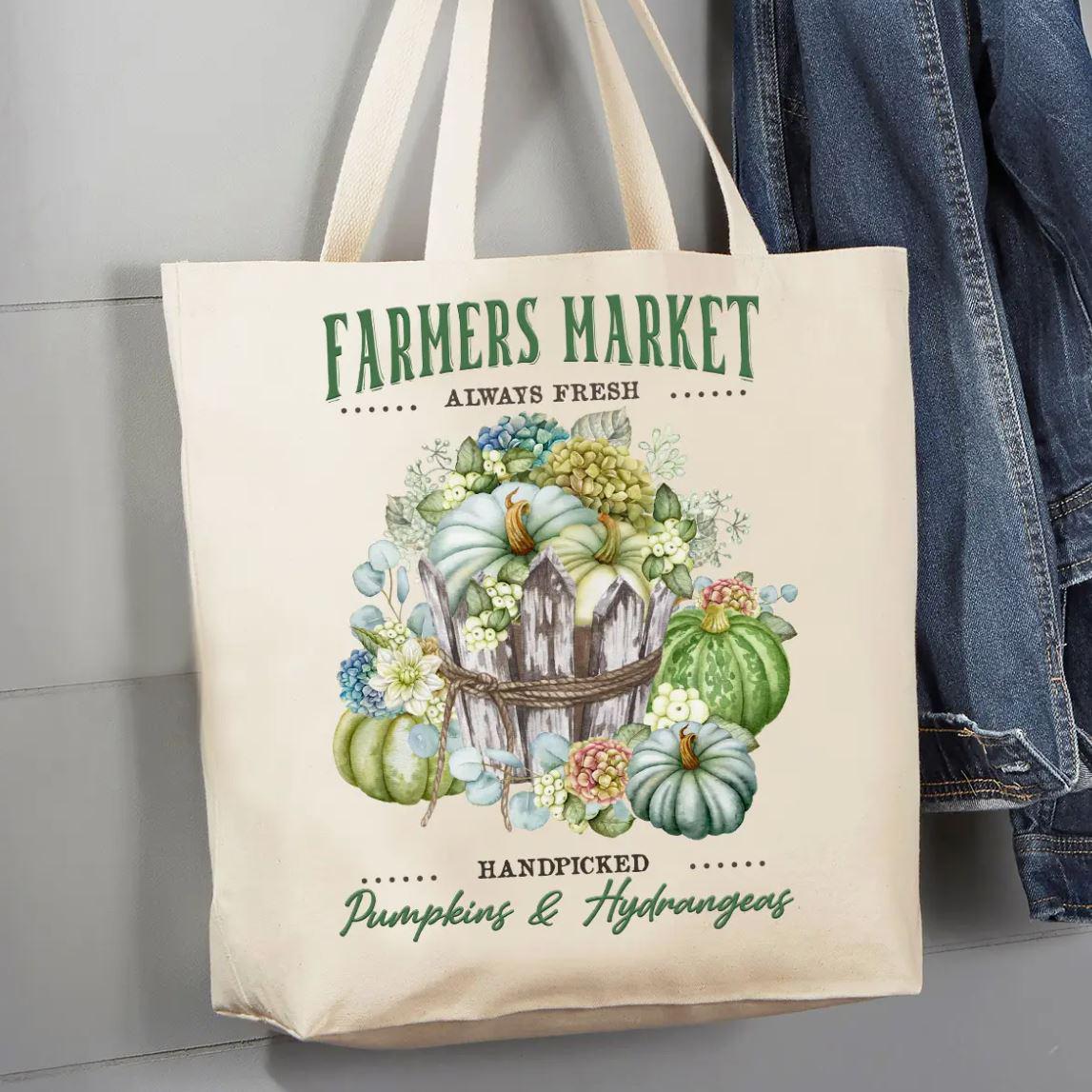 Canvas Tote Bag | Autumn Fall Farmers Market Hydrangeas