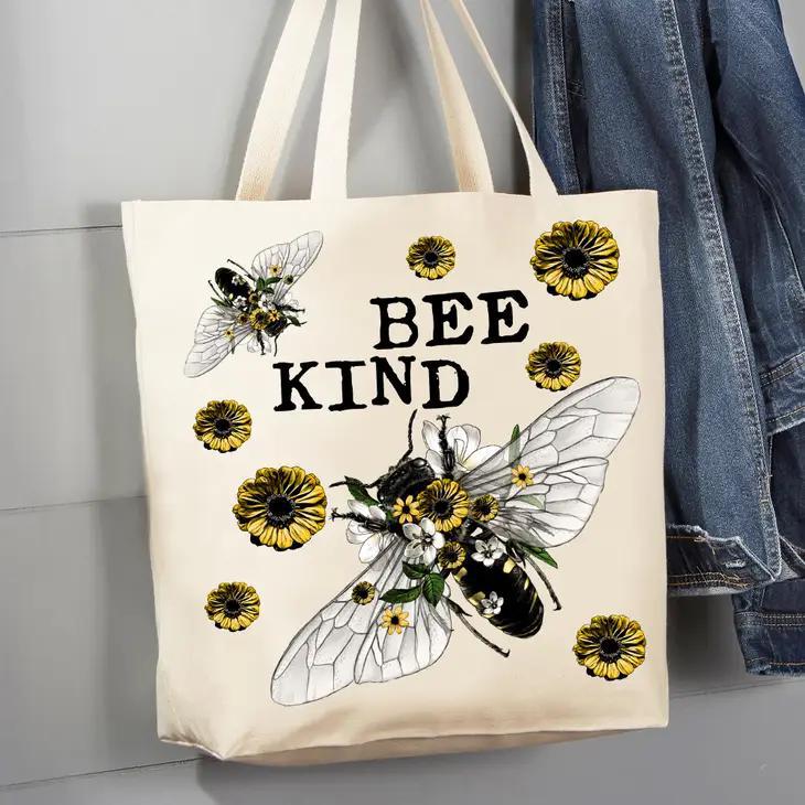 Canvas Tote Bag | Bee Kind Flowers & Vintage Bees