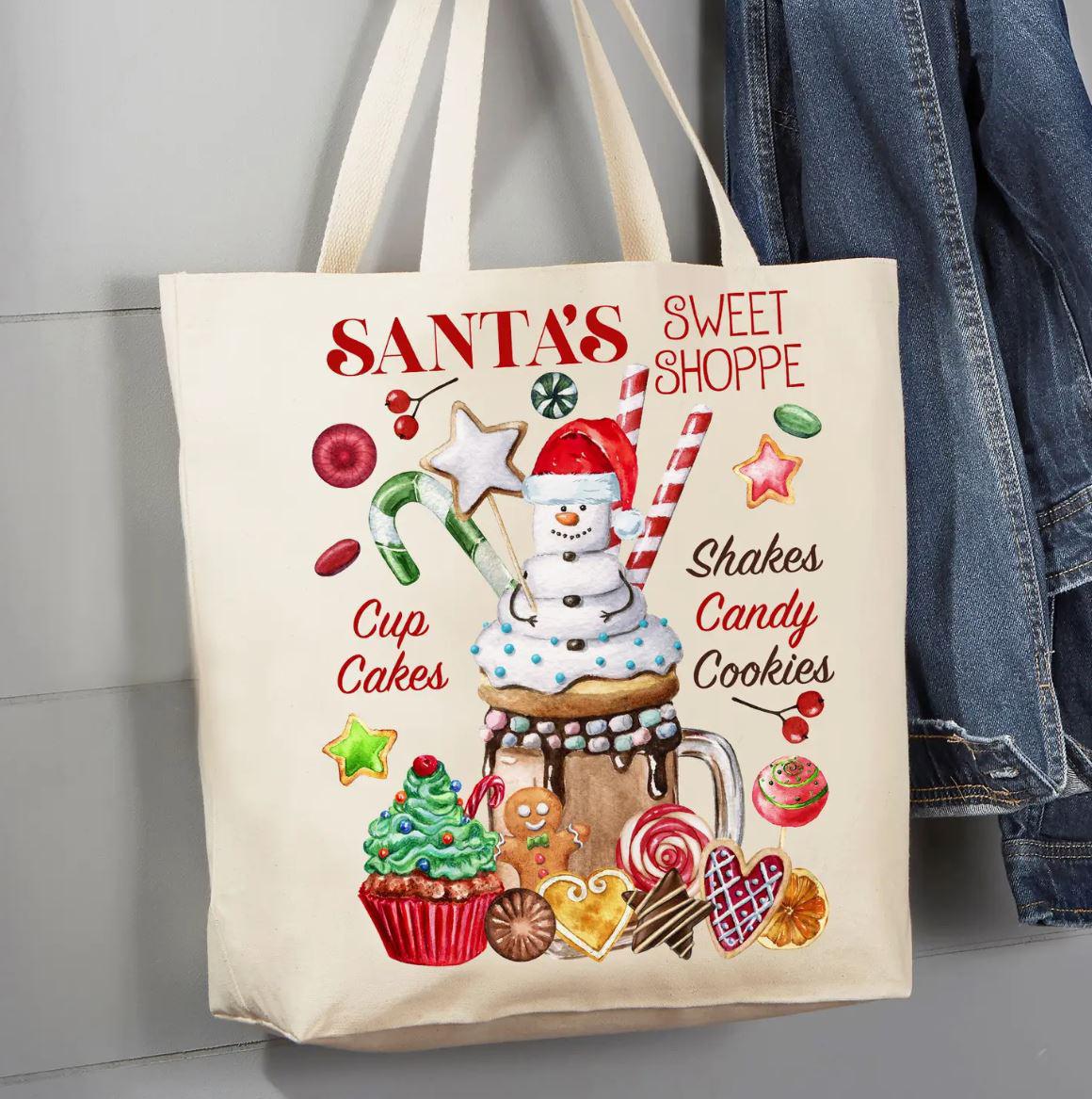 Canvas Tote Bag | Christmas Santa's Sweet Shop Candy