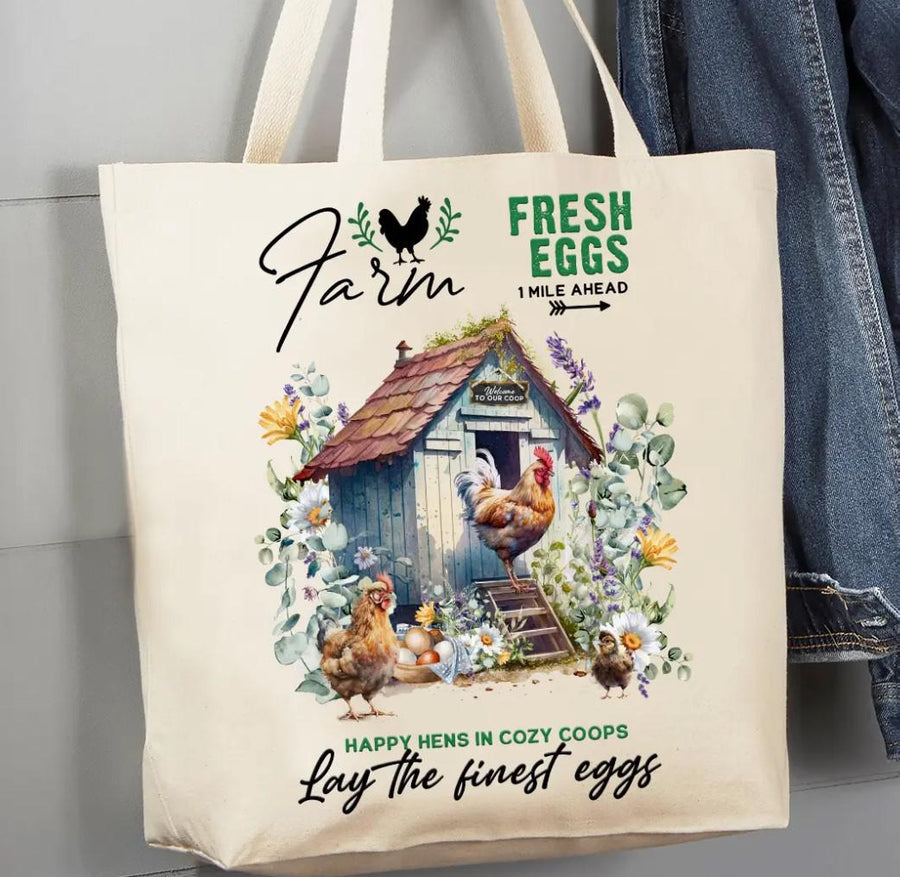 Canvas Tote Bag | Country Farm Chicken Coop