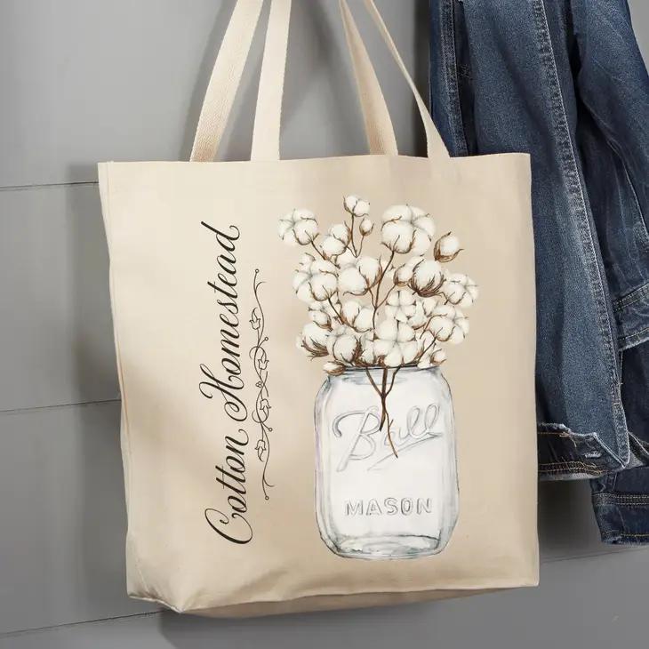 Canvas Tote Bag | Country Farm Cotton Homestead Mason Jar