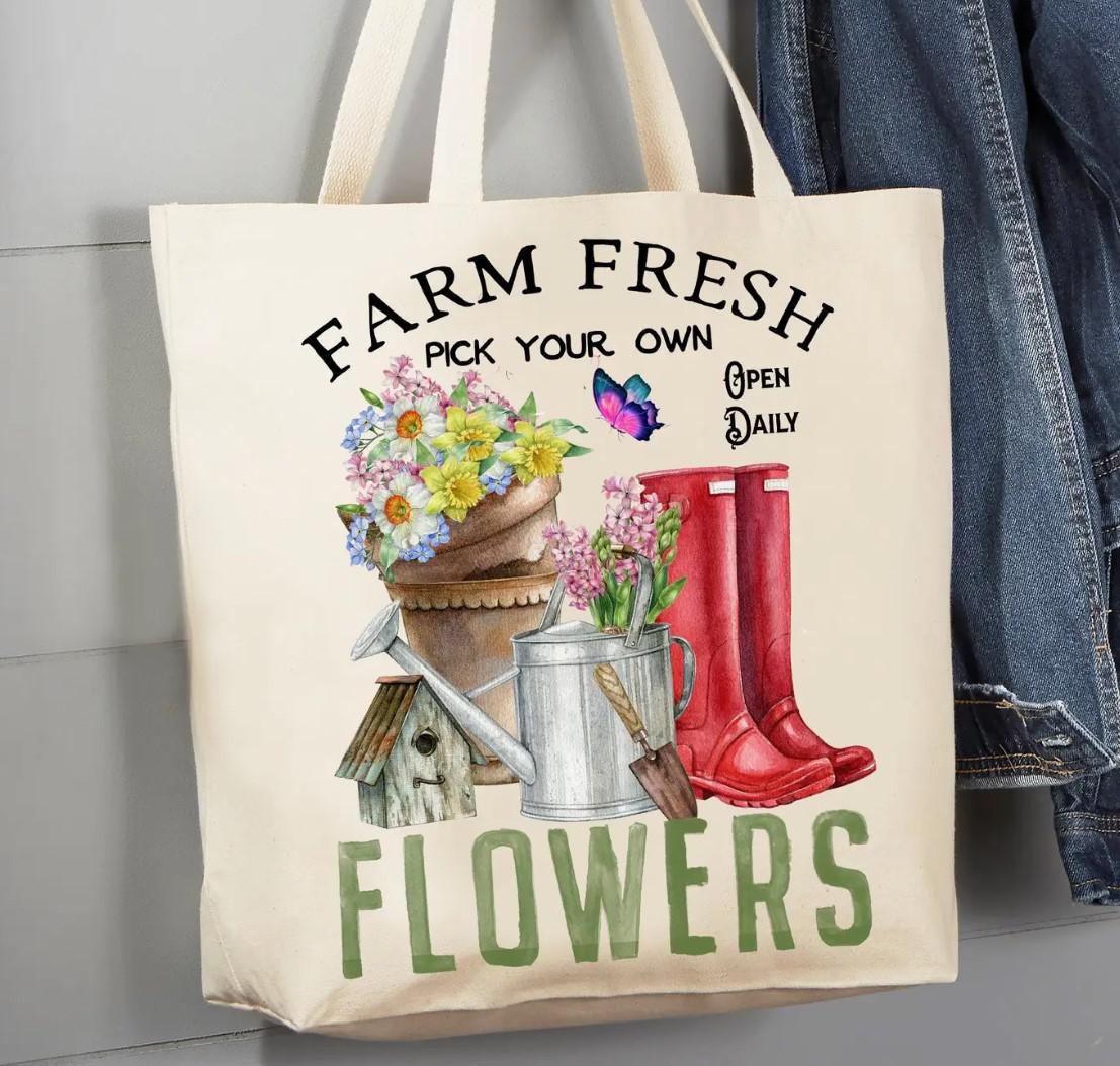 Canvas Tote Bag | Farm Fresh Flowers Garden