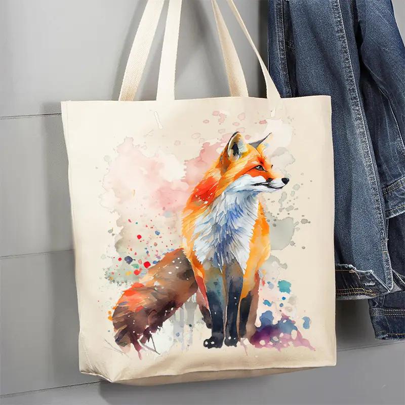 Canvas Tote Bag | Fox Animal Watercolor Canvas Tote Bag | Fox Animal Watercolor