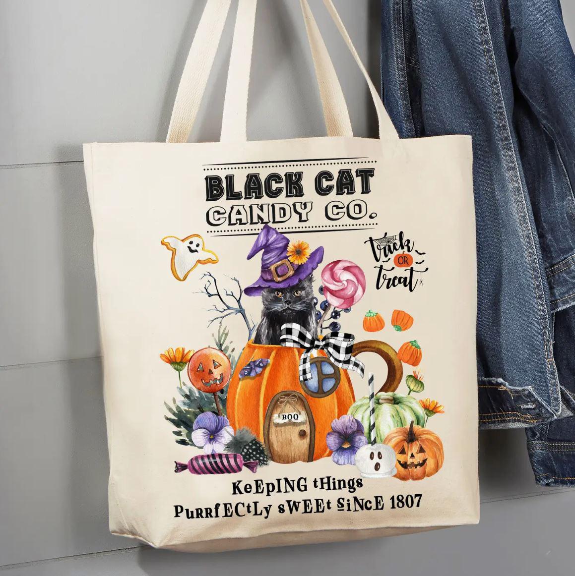 Canvas Tote Bag | Halloween Black Cat Candy Co.