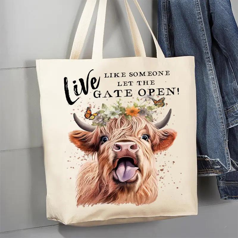 Canvas Tote Bag | Highland Cow Liive Life Gate Open Canvas Tote Bag | Highland Cow Liive Life Gate Open