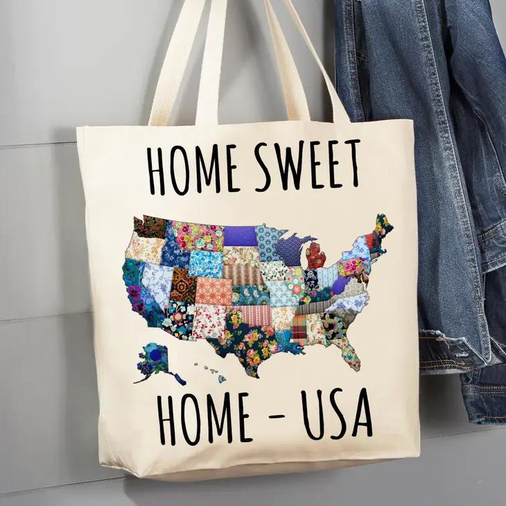 Canvas Tote Bag | Home Sweet Home USA Quilt