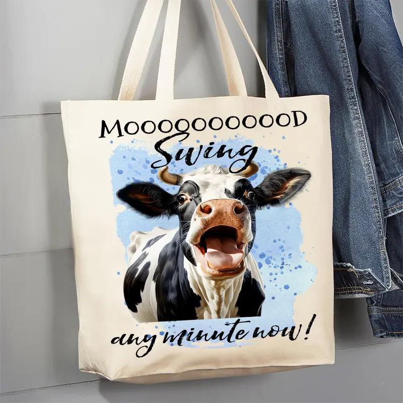 Canvas Tote Bag | Mood Swing Any Minute Cow Canvas Tote Bag | Mood Swing Any Minute Cow