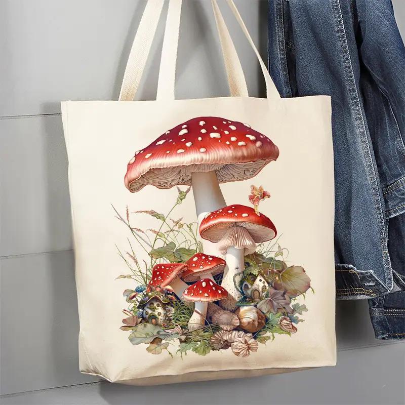 Canvas Tote Bag | Red & White Mushrooms Fairies