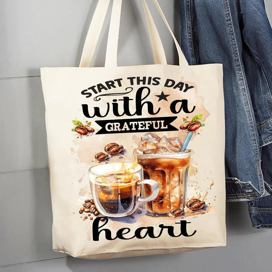 Canvas Tote Bag | Start This Day Grateful Coffee Canvas Tote Bag | Start This Day Grateful Coffee
