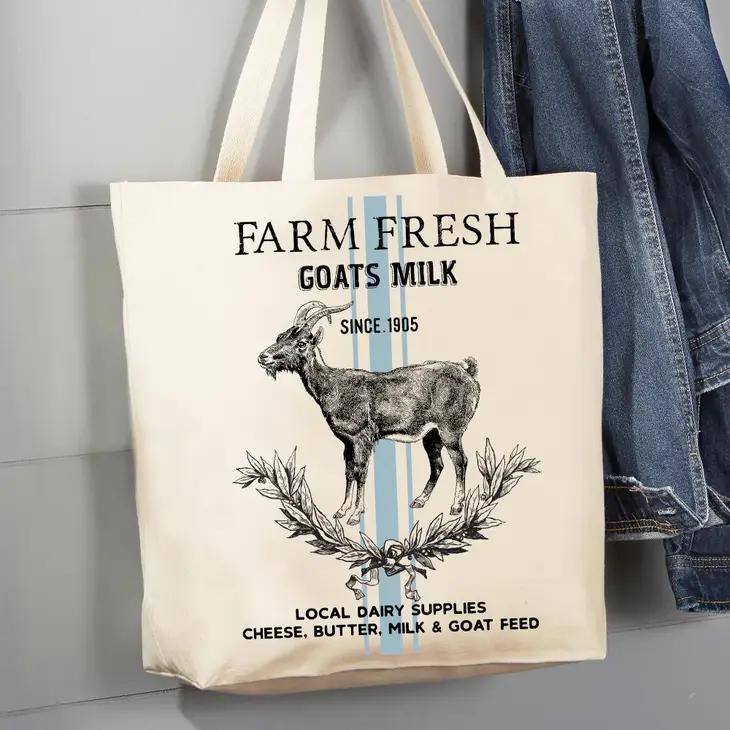 Canvas Tote Bag | Vintage Farm Fresh Goat Milk