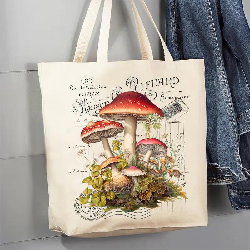 Canvas Tote Bag | Vintage French Red & White Mushrooms Canvas Tote Bag | Vintage French Red & White Mushrooms