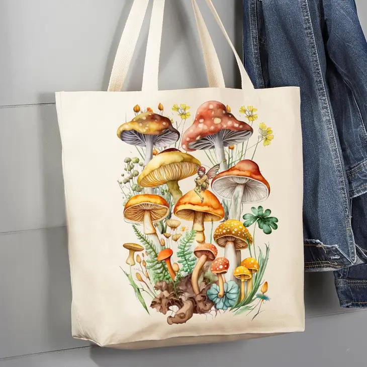 Canvas Tote Bag | Vintage Mushrooms Botanicals Fairy