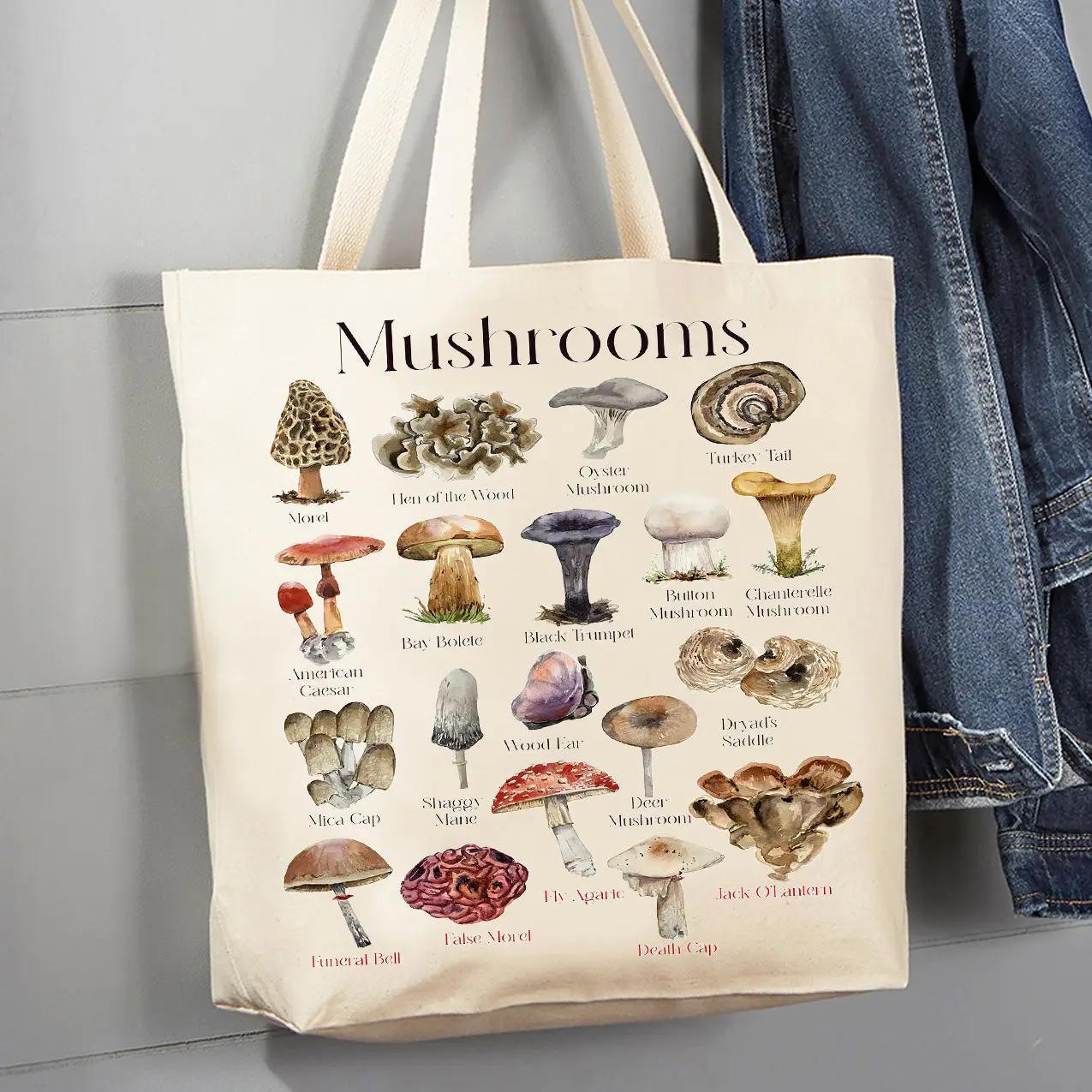 Canvas Tote Bag | Vintage Mushrooms Variety Canvas Tote Bag | Vintage Mushrooms Variety