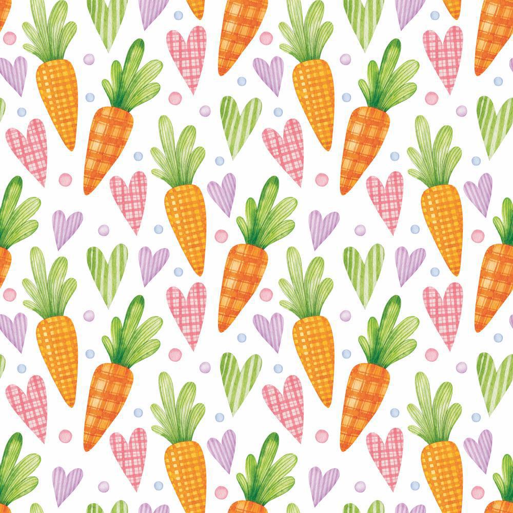 Lunch Napkin 6.5" x 6.5" CARROTS AND HEARTS, WHITE Lunch Napkin 6.5" x 6.5"