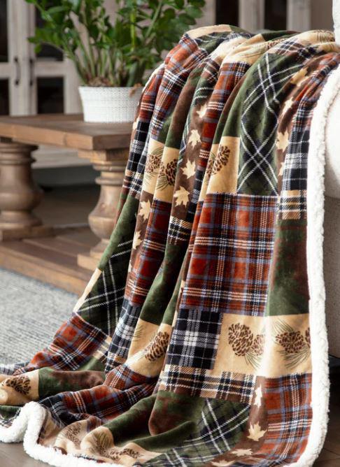 Carsten's Sherpa Fleece Throw Blanket | Tree Plaid