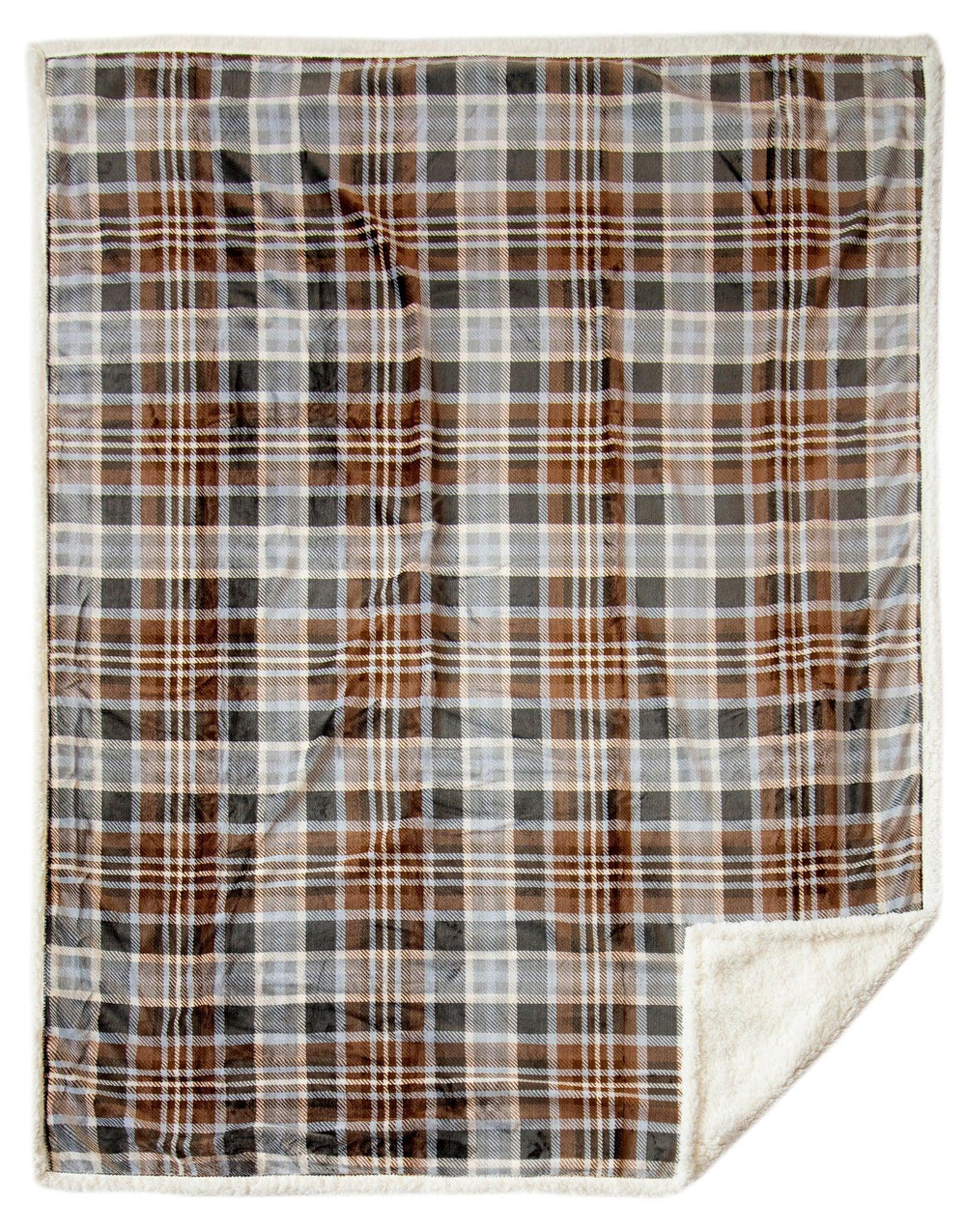 Carsten's Sherpa Plush Throw Blanket | Grey & Chestnut Plaid Carsten's Sherpa Plush Throw Blanket | Grey & Chestnut Plaid