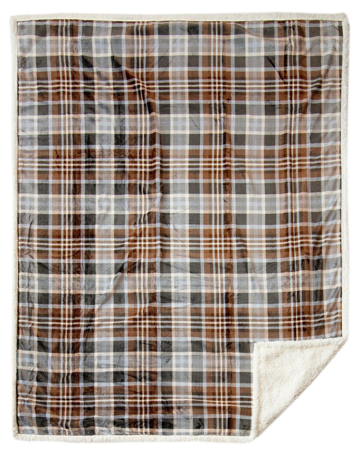 Carsten's Sherpa Plush Throw Blanket | Grey & Chestnut Plaid Carsten's Sherpa Plush Throw Blanket | Grey & Chestnut Plaid