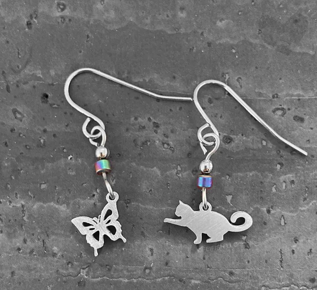 Cat and Butterfly Earrings