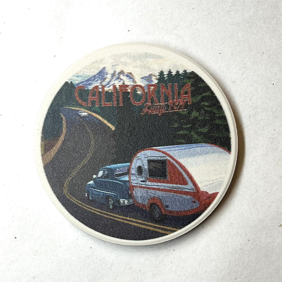 Ceramic Car Coaster | California Retro Camper on Highway 101 Ceramic Car Coaster | California Retro Camper on Highway 101