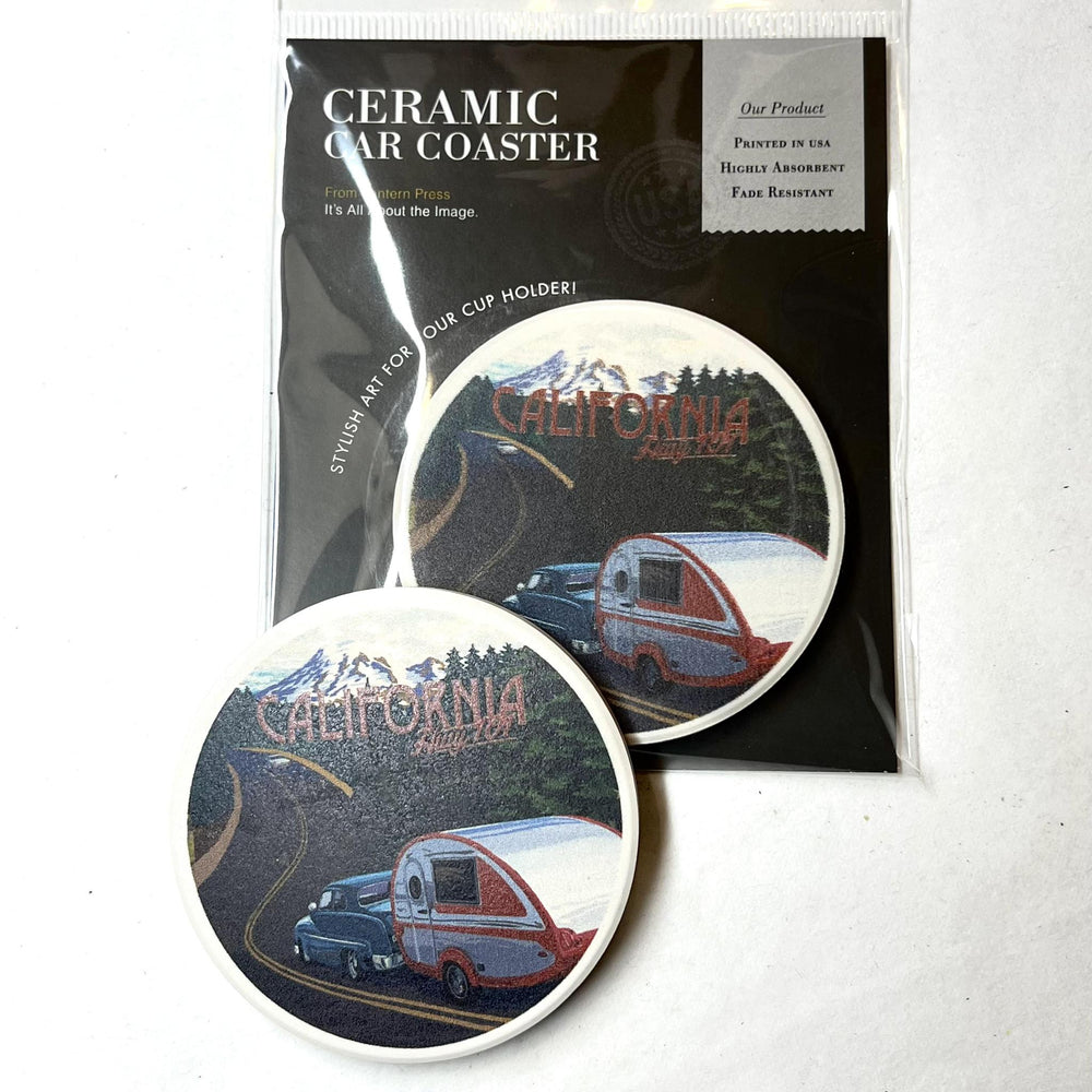 Ceramic Car Coaster | California Retro Camper on Highway 101 Ceramic Car Coaster | California Retro Camper on Highway 101
