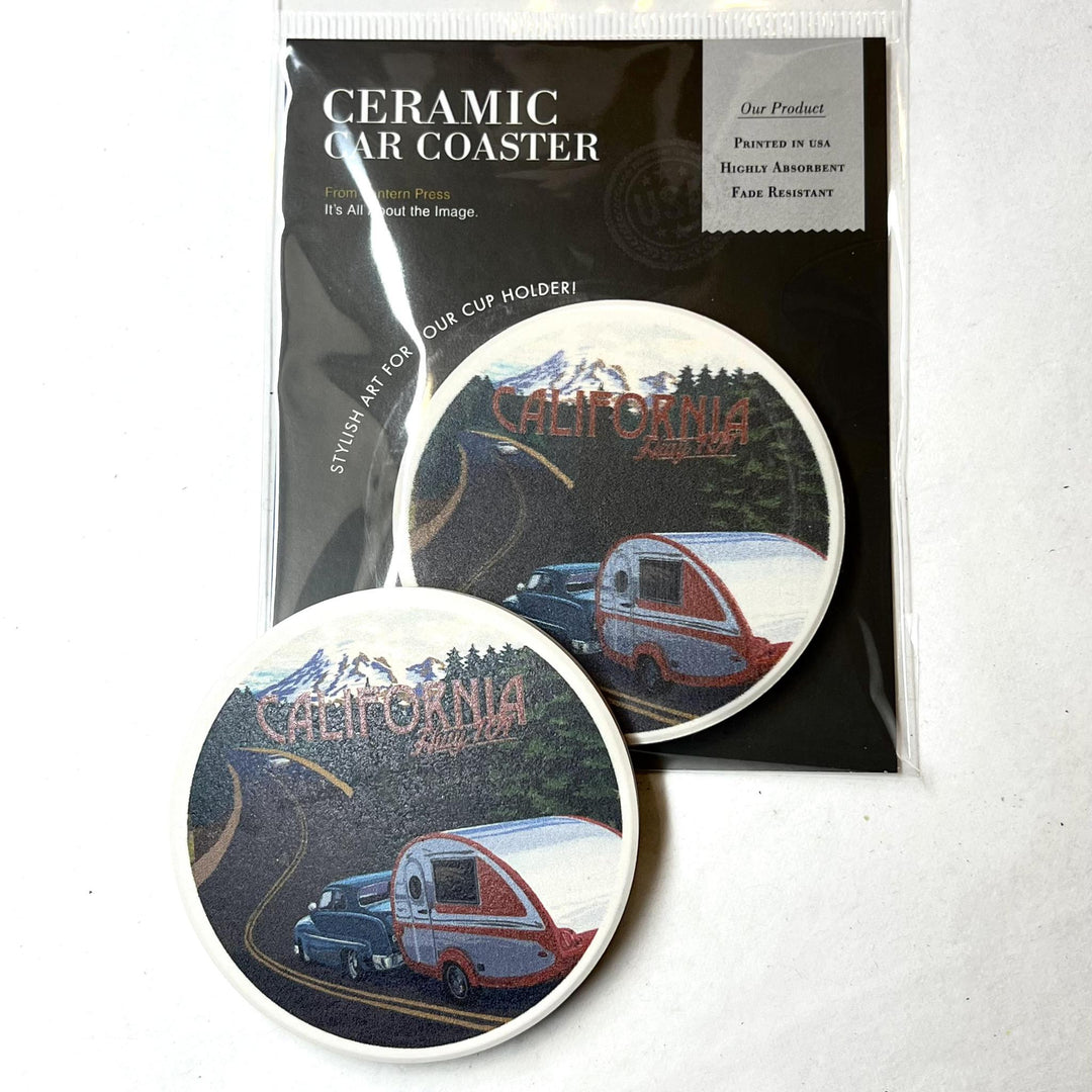 Ceramic Car Coaster | California Retro Camper on Highway 101 Ceramic Car Coaster | California Retro Camper on Highway 101