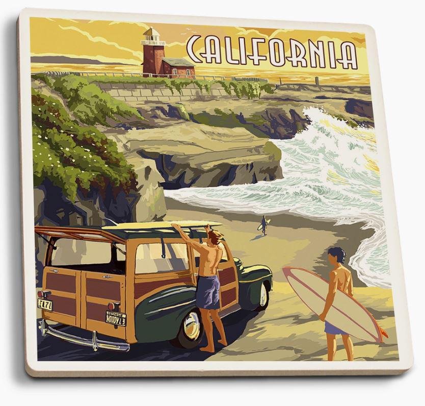 Ceramic Coaster | California Coast Woody & Lighthouse Ceramic Coaster | California Coast Woody & Lighthouse