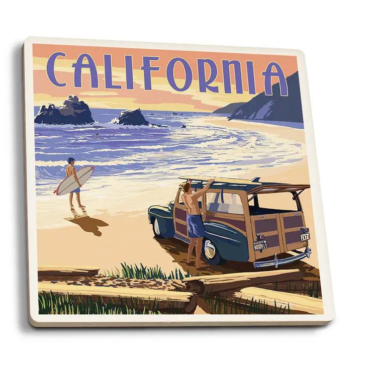 Ceramic Coaster | California Coast Woody on the Beach Ceramic Coaster | California Coast Woody on the Beach