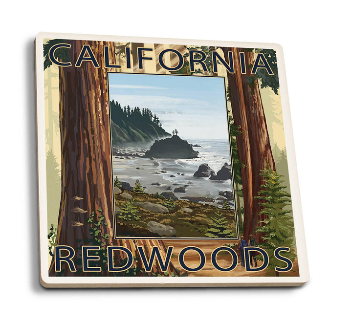 Ceramic Coaster | California Redwoods Ocean Scene Ceramic Coaster | California Redwoods Ocean Scene