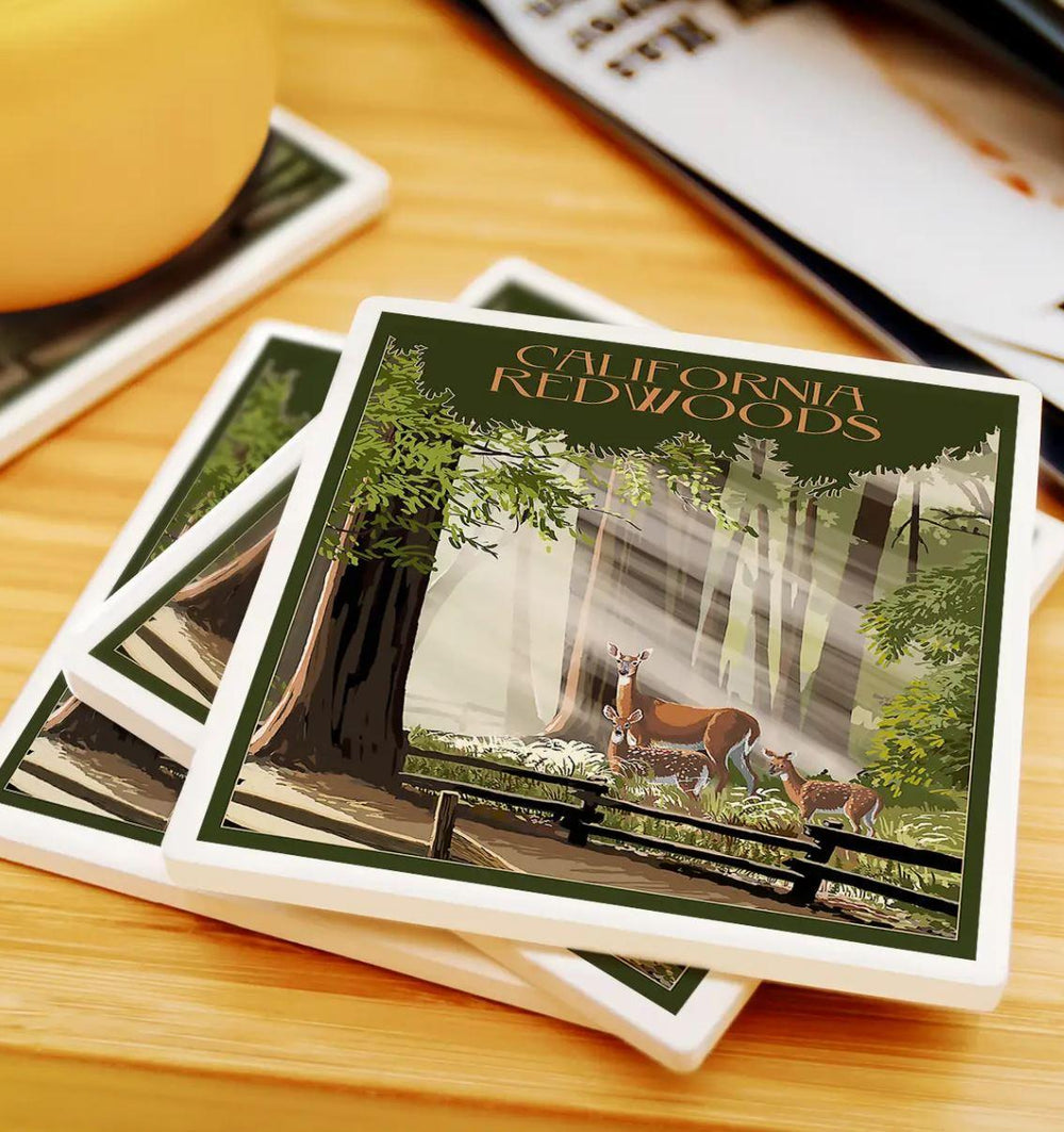Ceramic Coaster | California Redwoods with Deer Ceramic Coaster | California Redwoods with Deer